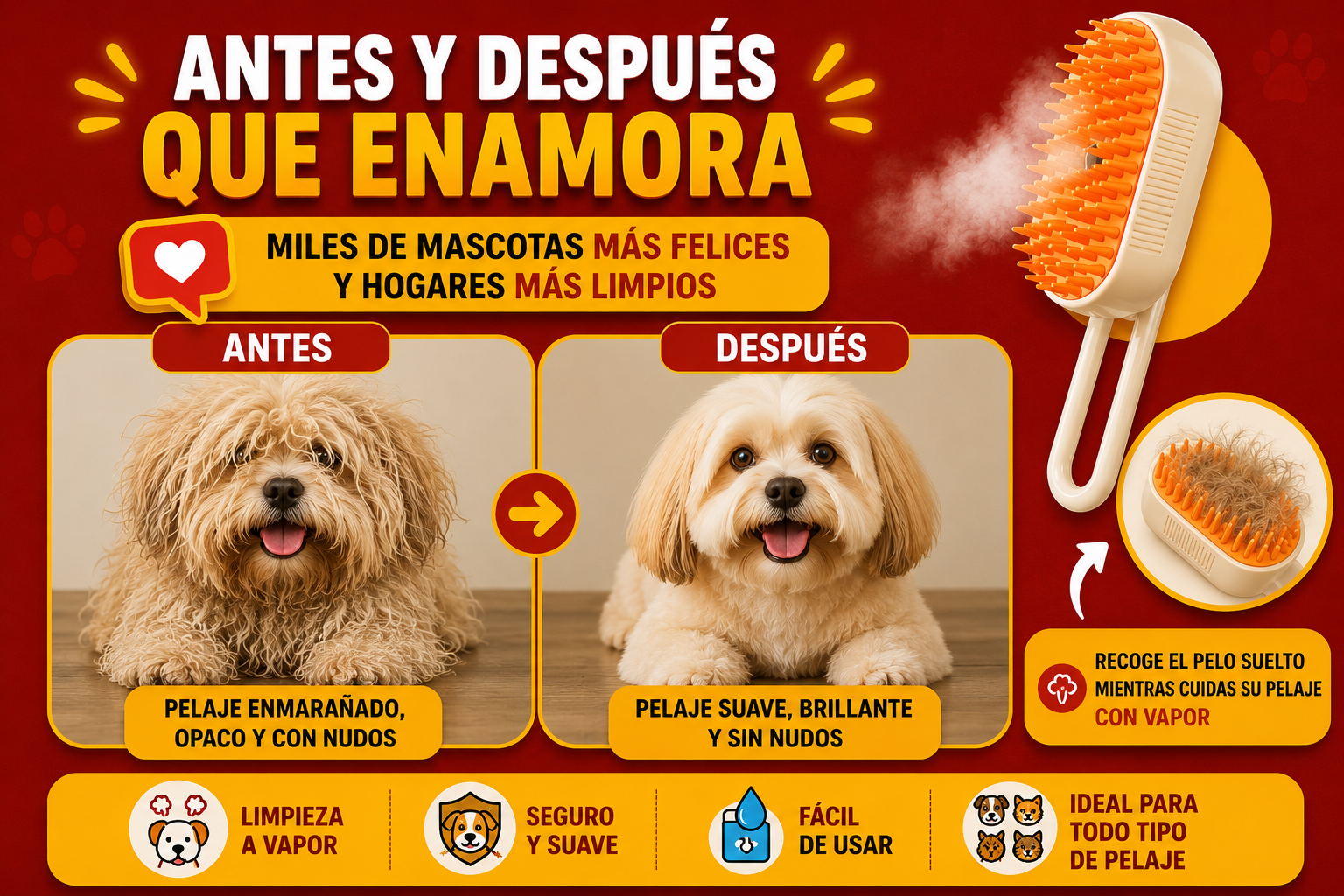 PROMO 2X1 Cepillo Mascota Vapor PetVapor